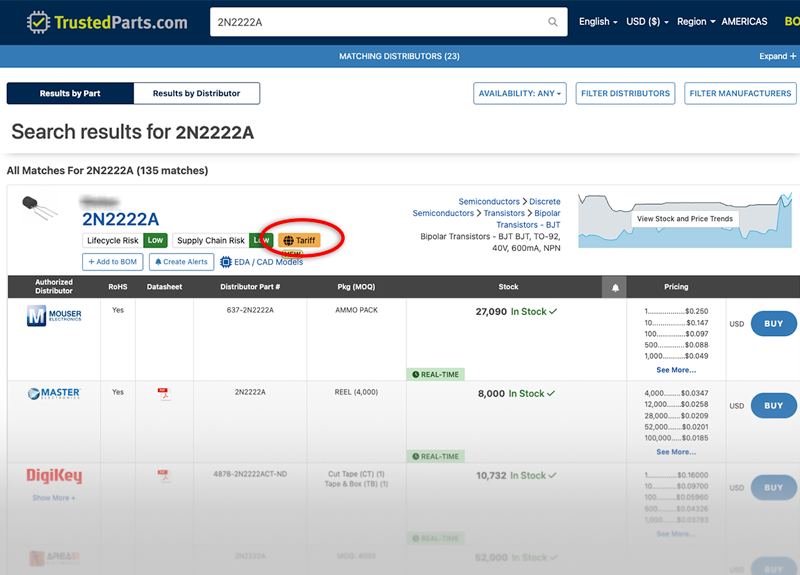 Tariff Feature Screenshot